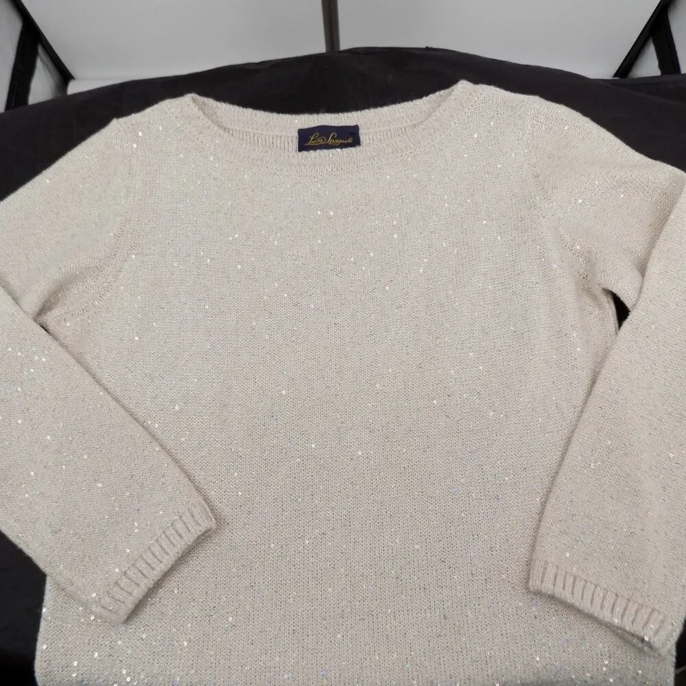 Luisa Spagnoli Women Beige Knitted Sweater Pullover Sequins Made in Italy Size S - Picture 5 of 9